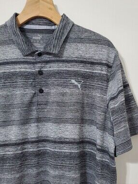 Puma Golf Polo Shirt Black Gray Ombre Stripe Mens XL